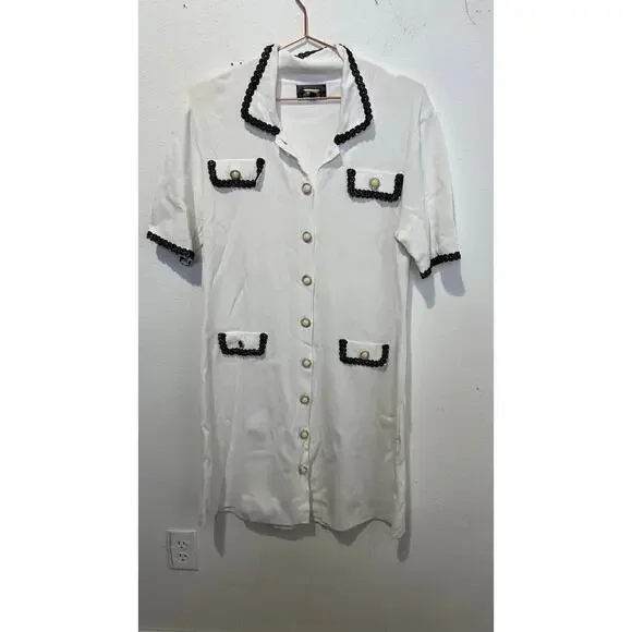 ALEXIA ADMOR White Colorblock Contrast Trim Pearly Buttons Odette Dress sz XL - Picture 2 of 16